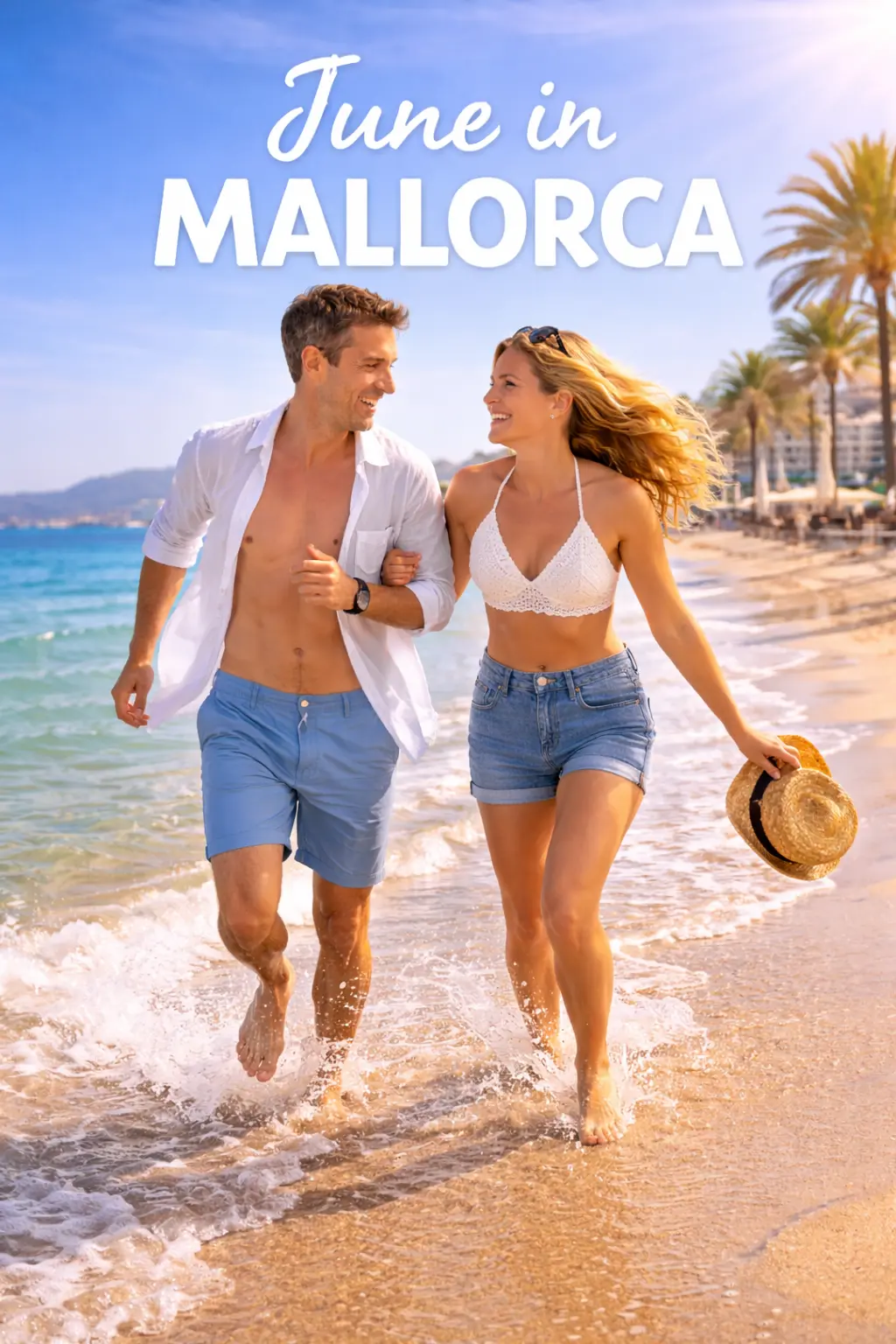 Calvia weather in Mallorca in June. Couple dressed for June in Mallorca.